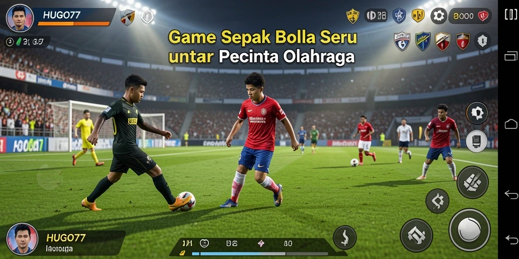 Tampilan gameplay HUGO77 dengan aksi sepak bola yang mendebarkan.