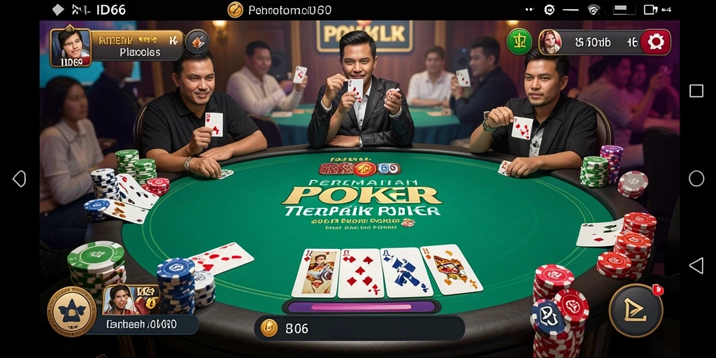 Screenshot utama ID66 menunjukkan pemain poker berkompetisi dalam permainan menarik.