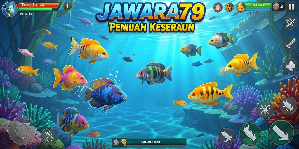 Screenshot gameplay JAWARA79 menampilkan aksi seru menembak ikan.