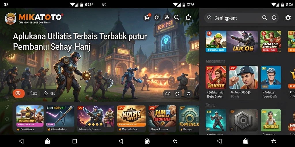 Tampilan utama aplikasi MIKATOTO dengan berbagai fitur utilitas.