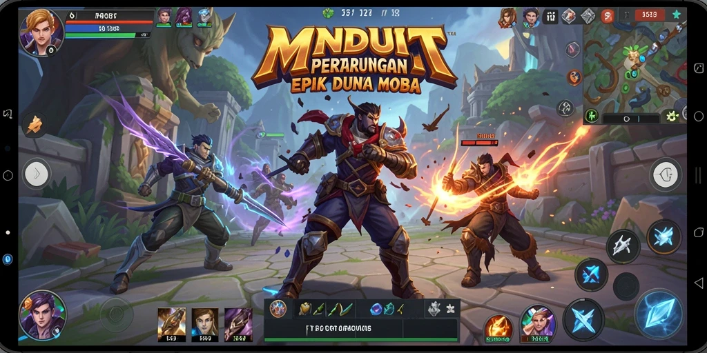 Tangkapan layar utama MNDUIT menampilkan aksi seru dalam pertarungan MOBA.