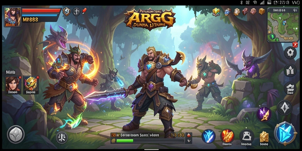 Screenshot gameplay ARPG yang menampilkan pertarungan epik dan karakter menarik.