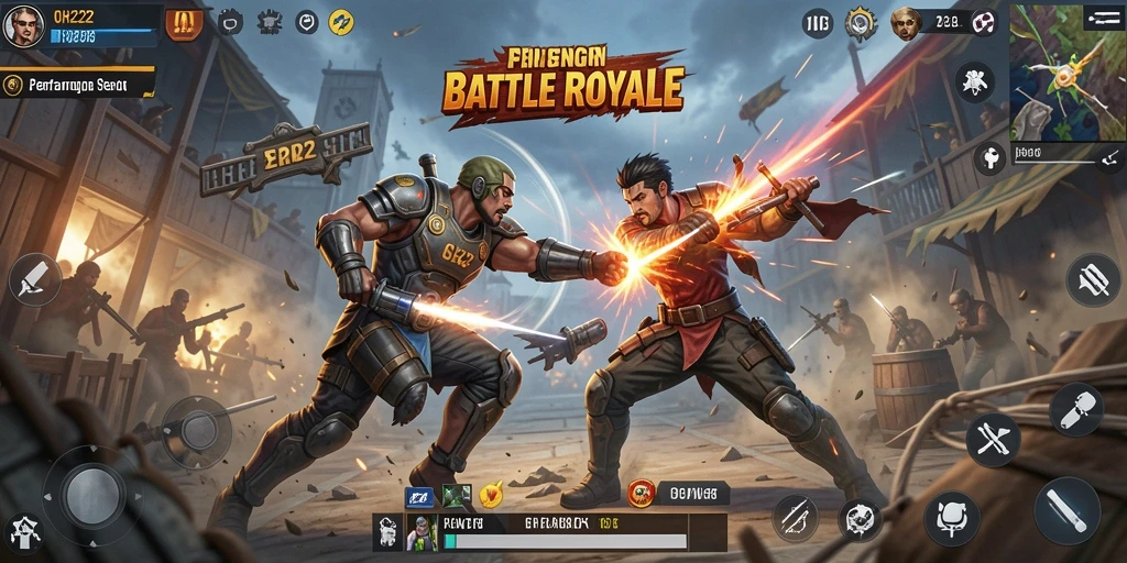 Screenshot dari gameplay Battle Royale yang mendebarkan di OH222.