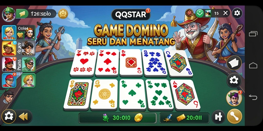 Screenshot gameplay QQSTAR menampilkan serunya bermain Domino dengan teman.