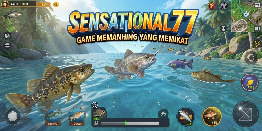 Tampilan gameplay SENSATIONAL77 dengan aksi menangkap ikan yang mendebarkan.