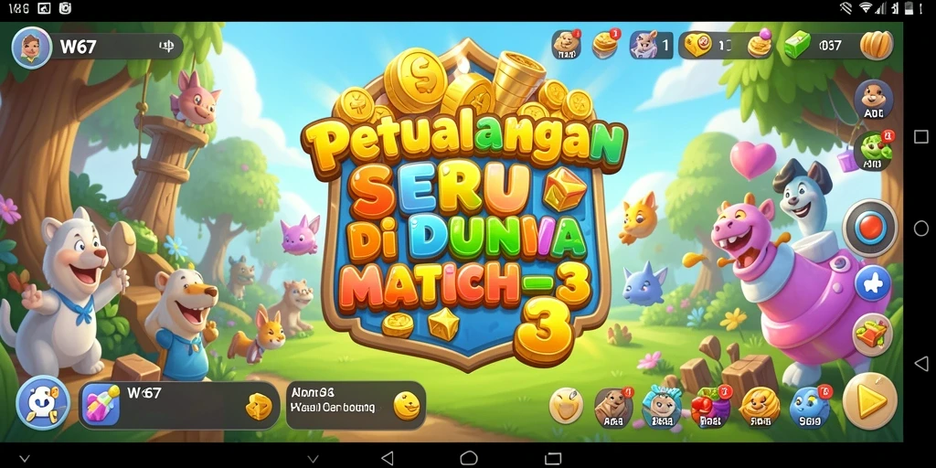 Gameplay W67 menampilkan pengalaman seru mencocokkan permata.
