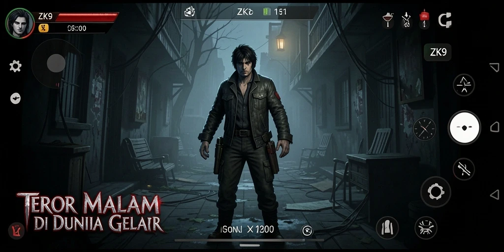 Tampilan gameplay menakutkan dalam ZK9 dengan suasana kegelapan yang mencekam.